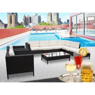 La Jolla All Weather Wicker Sectional Conversation Set   Seats 8 Espresso with