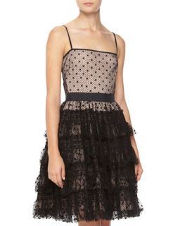 Lace/Ruffled Fit And Flare Dress, Black