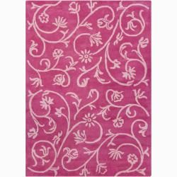Bajrang Hand tufted Pink Floral Wool Rug (7 X 10)