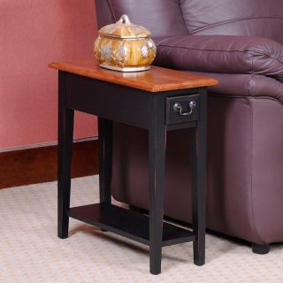 Hardwood 10 Inch Chairside End Table in Black and Oak   9017SL