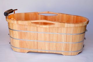 Alfi Brand AB1163 Soaking Tub, 61 Free Standing Oak Wood w/Cushion Headrest