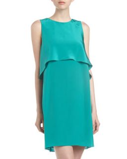 Two Layer Silk Shift Dress, Teal