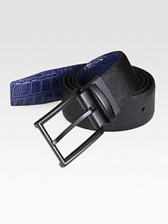 Robert Graham Freetown Reversible Leather Belt   Black Blue
