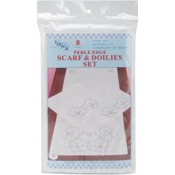 Stamped Dresser Scarf and Doilies Perle Edge 3/pkg starburst Of Hearts (White. )