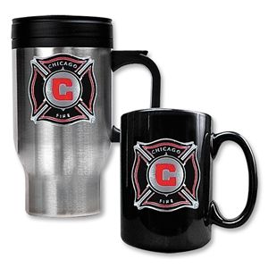 hidden Chicago Fire Stainless Steel Travel Mug and Black Ceramic Mug