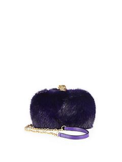 Alexander McQueen Dyed Mink Fur Box Clutch   Purple