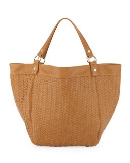 Faux Leather Woven Tote, Bronze