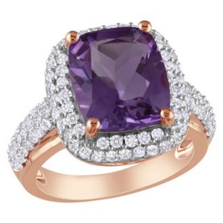 Pink Plated Silver 6ct Amethyst and Created White Sapphire Ring