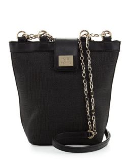 Woven Chain Strap Shoulder Bag, Black