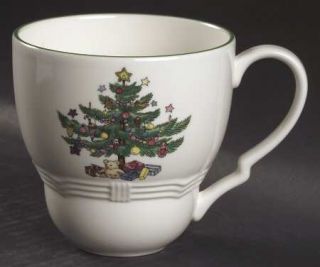 Nikko Holiday Greetings Mug, Fine China Dinnerware   Xmas Tree,Embossed,Scallope