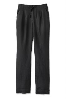 Knit waist Drawcord Linen Pants, Black, X Small