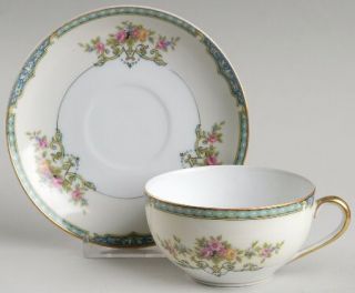 Noritake Gainsboro Flat Cup & Saucer Set, Fine China Dinnerware   Green & Blue B