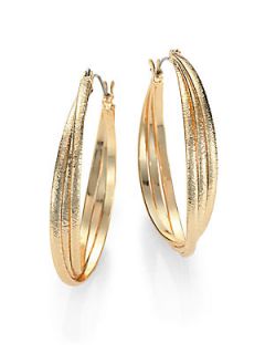 ABS by Allen Schwartz Jewelry Textured Triple Row Hoop Earrings/1.5   Gold