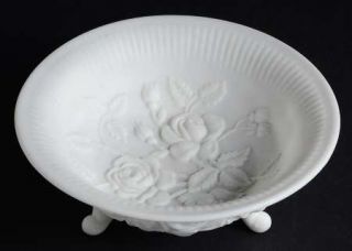 Imperial Glass Ohio Rose Milk Glass (Satin) 3 Toed Footed Bowl   Rose Design, Sa