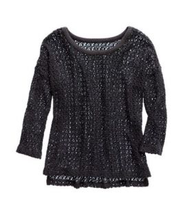 Stone Grey Aerie Open Knit Crochet Sweater, Womens S