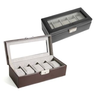 5 Slot Leather Watch Box with Optional Monogramming   10W x 3H in. Brown   928 