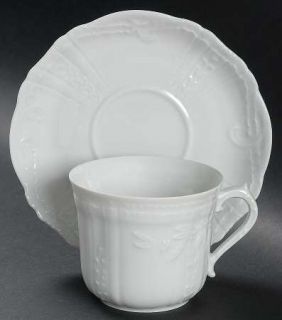 Haviland Cleo Flat Cup & Saucer Set, Fine China Dinnerware   Fr, All White, Scal