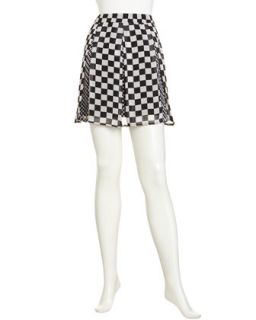 Mixed Checkerboard Chiffon Skirt, Black/White