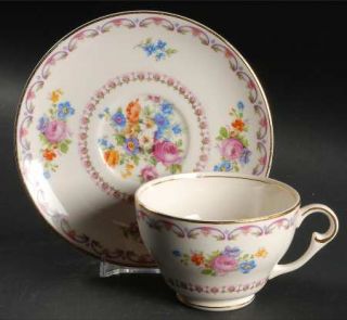 Pope Gosser Royal Dresden Footed Cup & Saucer Set, Fine China Dinnerware   Flora