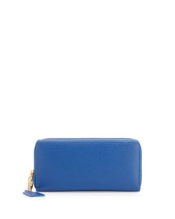 Double Zip Leather Wallet, Blue