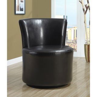 Dark Brown Leather Accent Chair With Swivel Base