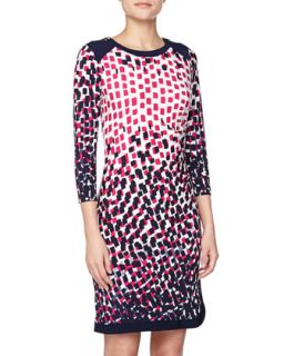 Block Print Zip Shoulder Dress, Navy/Pink