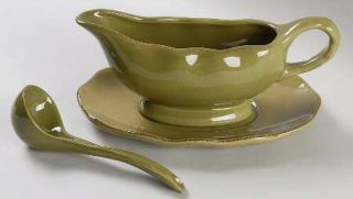 Better Homes and Gardens Harvest Green Saddle Gravy Boat & Underplate with Ladle