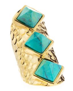 Howlite Long Hammered Ring, Turquoise