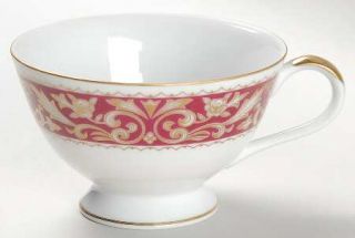Bristol (Japan) Nottingham Footed Cup, Fine China Dinnerware   Red Border, Gold