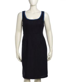 Sleeveless Scroll Trimmed Woven Dress, Blue/Black, Womens