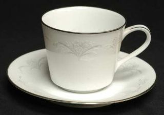 Noritake Casablanca Footed Cup & Saucer Set, Fine China Dinnerware   Gray & Whit