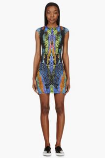 Mcq Alexander Mcqueen Indigo Kaleidoscope Crocodile Print Sheath Dress