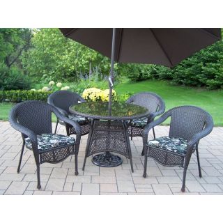 Oakland Living Elite All Weather Wicker Patio Dining Set with Tilting Umbrella