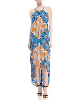 Geo Print High Low Maxi Dress, Blue/Russet