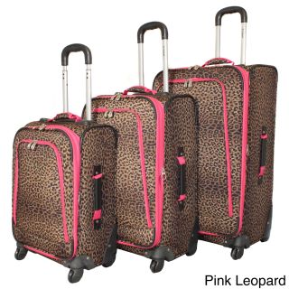 Rockland Deluxe Leopard 3 piece Spinner Luggage Set