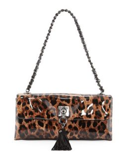 Small Leopard Print Tassel Shoulder Bag, Maroon