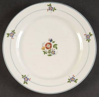 Syracuse Gardena Luncheon Plate, Fine China Dinnerware   Blue Flowers,Rust Berri
