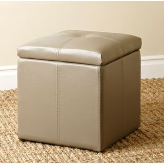 Abbyson Living Grey Parker Storage Leather Tufted Ottoman