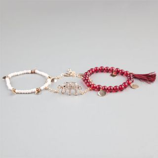 3 Piece Bead/Elephant Bracelets Red Combo One Size For Women 239622349