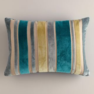 Green and Gray Stripe Velvet Lumbar Pillow   World Market