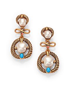 Oscar de la Renta Embellished Rope Drop Earrings   Turquoise