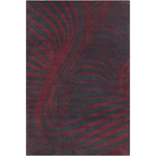 Allie Handmade Abstract Black/ Burgundy Wool Rug (5 X 76)