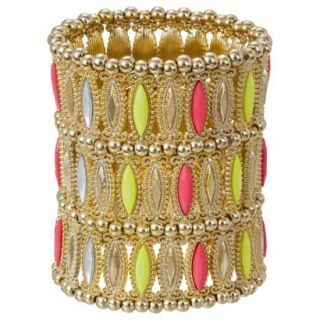 Capsule by C ra Three Row Beaded Stretch Bracelet with Colored Stones   Silver