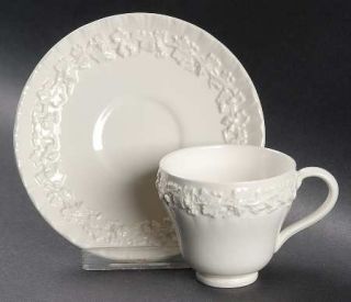 Wedgwood Cream Color On Cream Color (Shell Edge) Footed Demitasse Cup & Saucer S