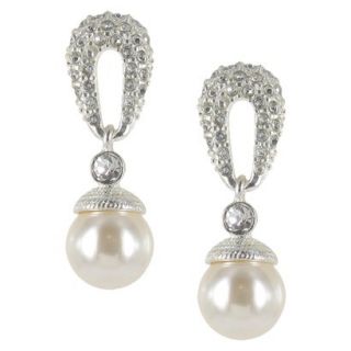 Oval Crystal and Pearl Drop Dangle Earring   Silver