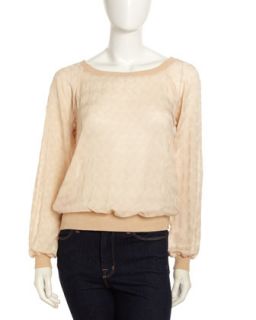 Sheer Knit Long Sleeve Sweatshirt, Cream