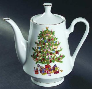 Crown Ming Mistletoe Coffee Pot & Lid, Fine China Dinnerware   Mistletoe, Tree/G