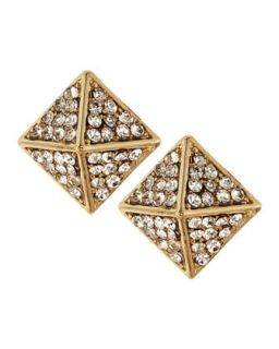 Gold Plate Crystal Studded Pyramid Earrings