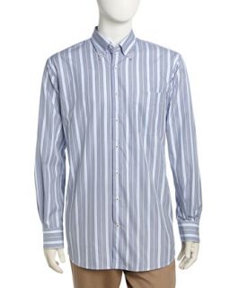 Mixed Stripe Poplin Sport Shirt, Tarheel Blue