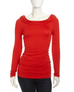 Ruched Long Sleeve Jersey Top, Vermilion